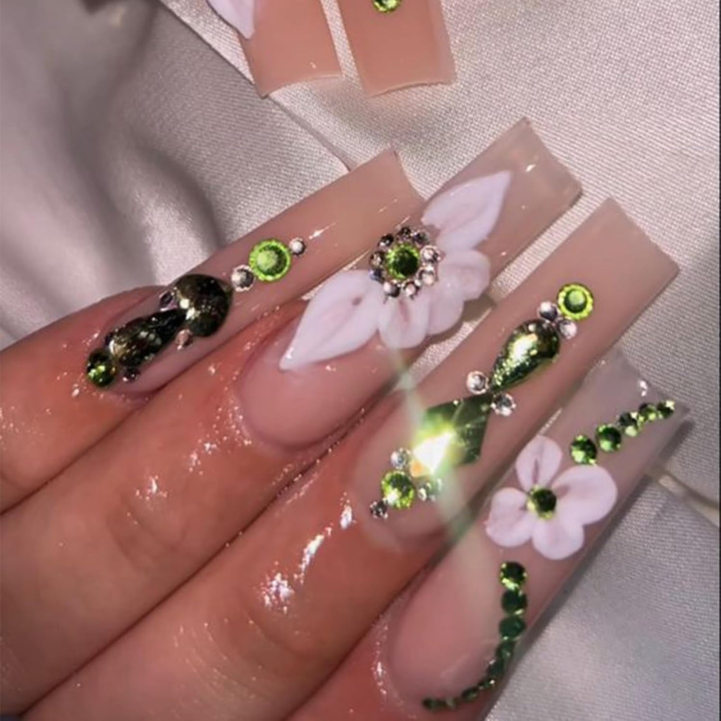 HNUIX Nail Rhinestones - 3D Multi Shape Size Crystal, Crystal Light Green, Flat Back, with Kit, for Nail Art, DIY Decorations