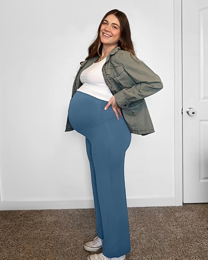 G4Free BareFeel Maternity Dress Yoga Pants Over The Belly Stretchy Work Slack Pregnancy Wide Leg Lounge Trousers