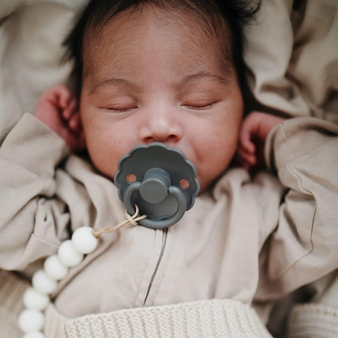FRIGG Daisy SilkySoft Silicone Baby Pacifier | Made in Denmark | BPA-Free (Aurora/Bright White, 0-6 Months)
