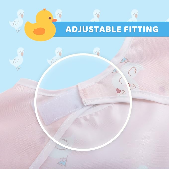 Little Dimsum Baby Bib with Pocket Waterproof Toddler Bibs Infant Feeding Bibs for Boys and Girls, Pack of 2 Colors