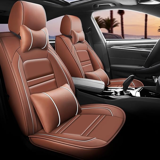 Car Seat Covers for Infiniti fx35 2003-2012 | 5-Seats Seat Covers, Waterproof Seat Protectors, Automotive Seat Covers (Full Set with Pillow,Coffee)