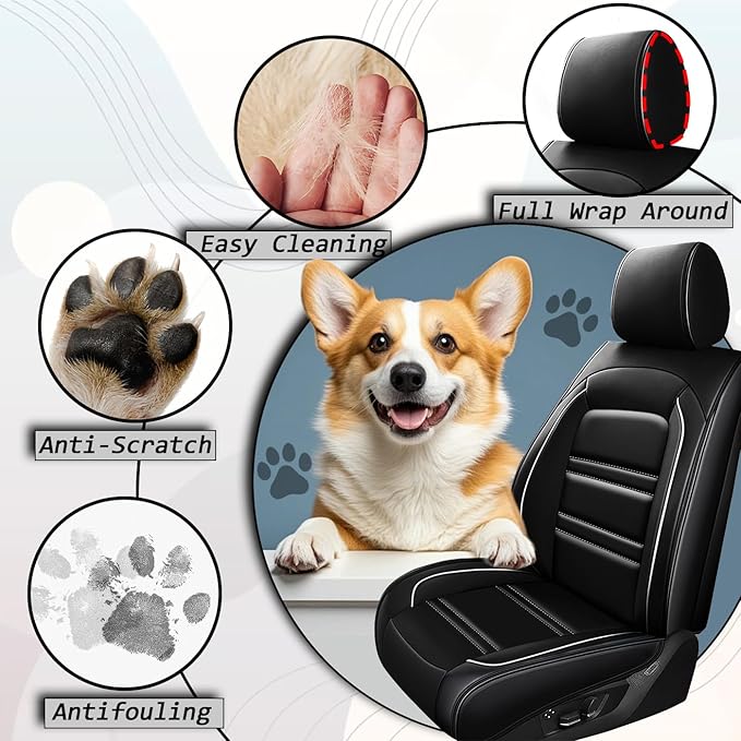 Seat Covers for JP Wrangler 2007-2025 | 5-Seats Leather Seat Covers, Easy to Install Automotive Seat Covers Full Set (Full Set, Black&White Line)