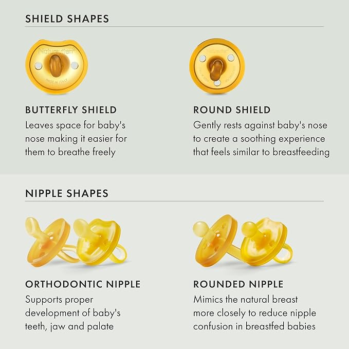 Natursutten Pacifiers 6-12 Months - 1-Pack Original Shield Round Nipple Natural Rubber Safe & Soft BPA-Free Pacifiers for Breastfeeding Babies - Newborn Pacifiers Made in Italy