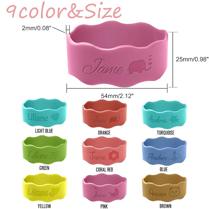 Personalized Baby Bottle Labels for Daycare Custom Water Bottle Name Bands Customized Engraved Silicone Baby Reusable Bottle Straps Labels for Cups School-Silicone Blue
