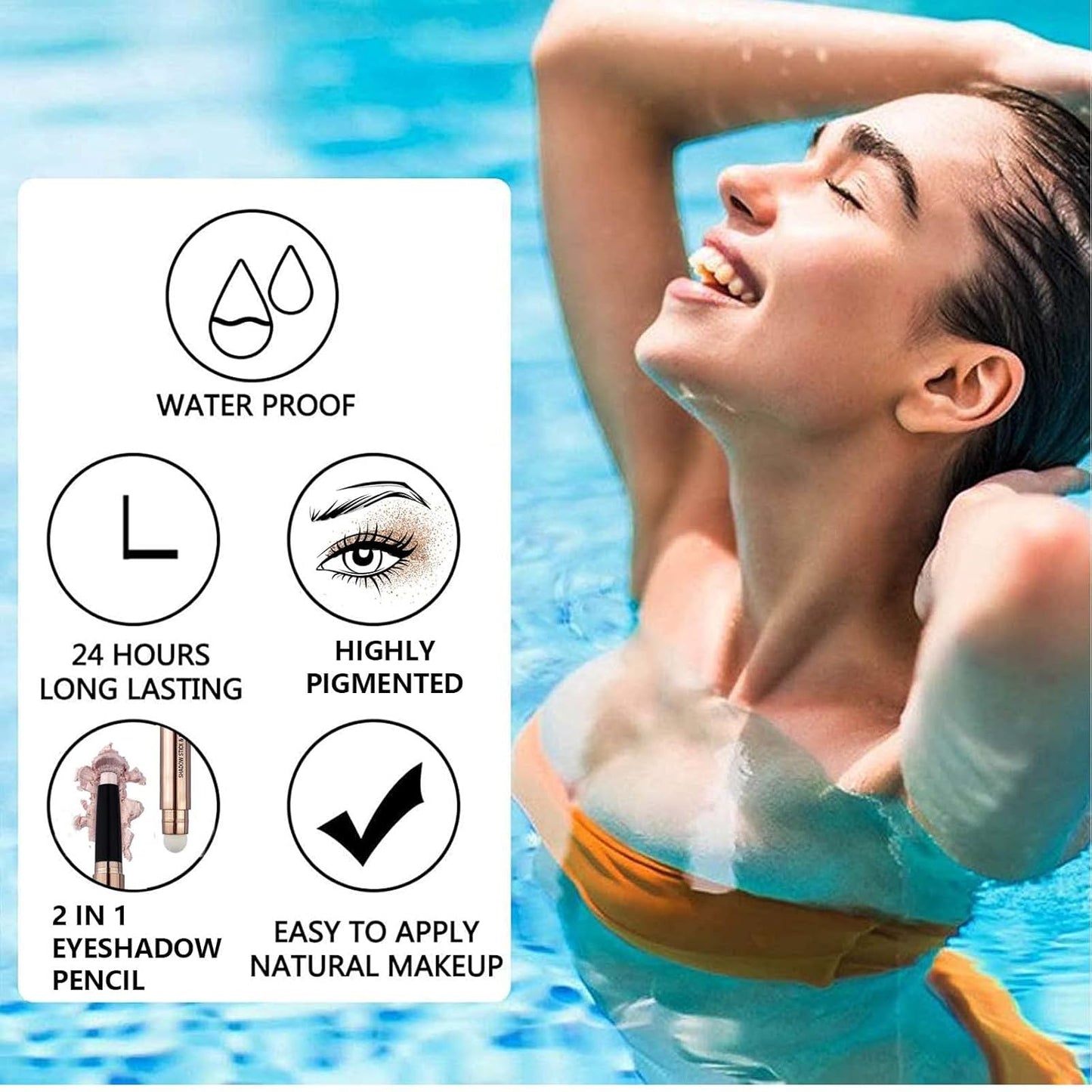 White Eyeshadow Stick Halloween Makeup, Cream Smooth Shimmer Single Eyeshadow Pencil, Hypoallergenic Waterproof Long Lasting Eye Shadow Highlighter Stick Liquid eyeshadow Eye Primer(01# White Shimmer)