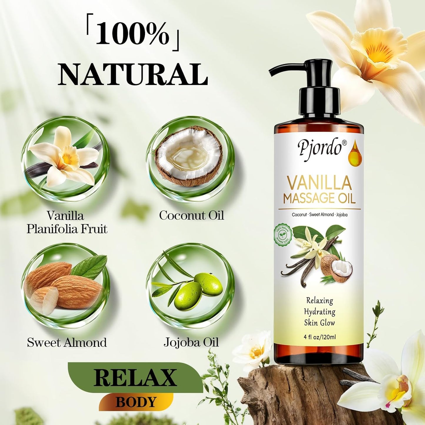 Massage Oil for Massage Therapy, Vanilla, Lavender Oil, with Massage Roller Ball, Massage Oils for Muscle Relaxing, Calming, Soothing & Moisturizing, Spa Gift Set for Her and Him