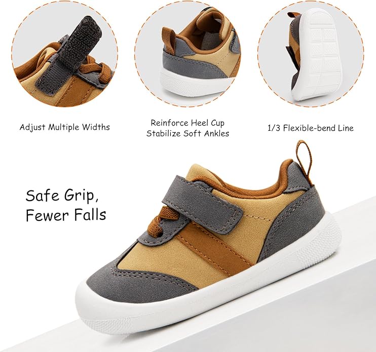 Baby Shoes Boys Girls Barefoot Wide Toe Box Zero Drop First Walkers PU Leather Nonslip Toddler Sneakers for 6-24 Months Infant Walking,Running,Crawling