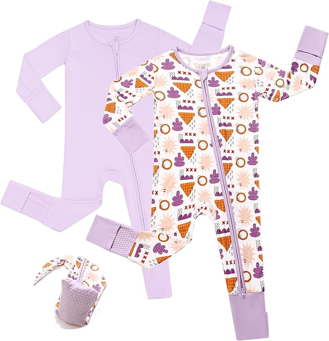 JunNeng Baby Girl Viscose from Bamboo Sleeper with Mitten Cuffs, 2 Way Zipper Romper, Sleep N' Play Pajamas 0-18 Months