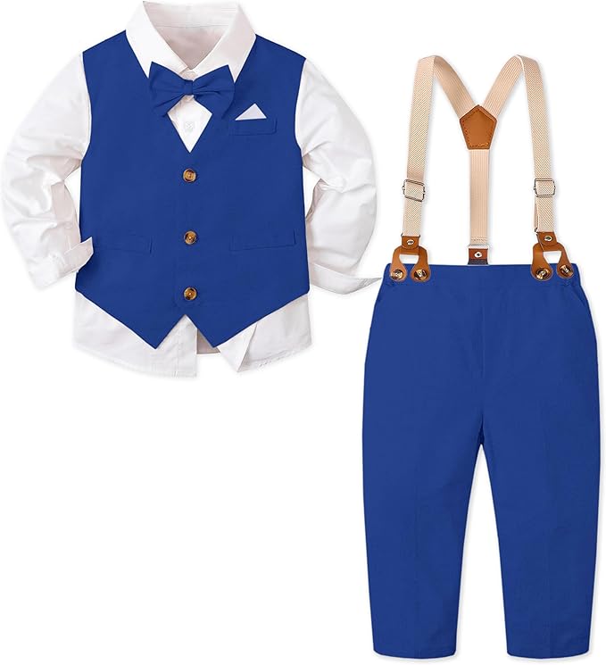 SANGTREE Boys Cotton Linen Suit Formal Set Baby Clothes Boy Gentleman Wedding Ring Bearer Outfits, 3 Months - 9 Years