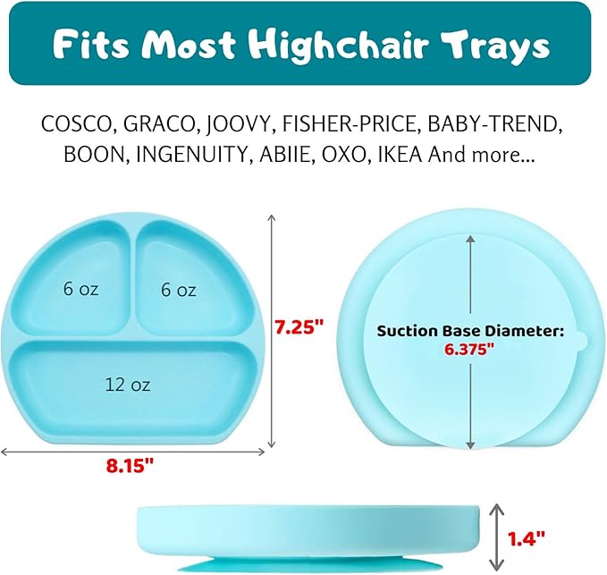 Silikong Suction Plate for Toddlers | BPA Free, 100% Food-Grade Silicone | Microwave, Dishwasher and Oven Safe | Stay Put Divided Baby Feeding Plates