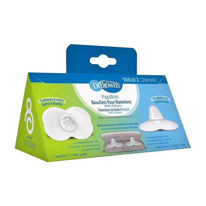 Dr. Brown's Butterfly Breastfeeding Nipple Shields for Protecting Sore, Flat or Inverted Nipples, Essential for Latching Difficulties with Microwave Sterilizer Carrying Case, 24mm
