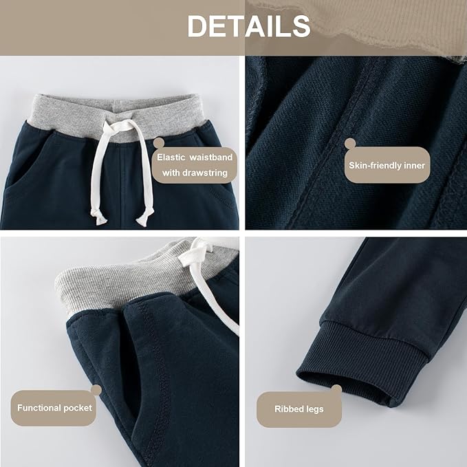 GFQLONG 3 Pack Toddler Boys Sweatpants Kids Active Jogger Pants with Pocket Drawstring
