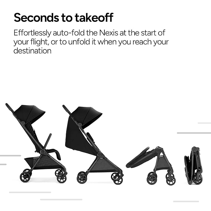 Mompush Nexis Carbon Travel Stroller, Ultra-Lightweight 11.5 lbs, Compact & Airplane Carry-On Approved, One-Second Auto-Fold, One-Hand Full Recline, from Birth to 50 lbs, JPMA Certified