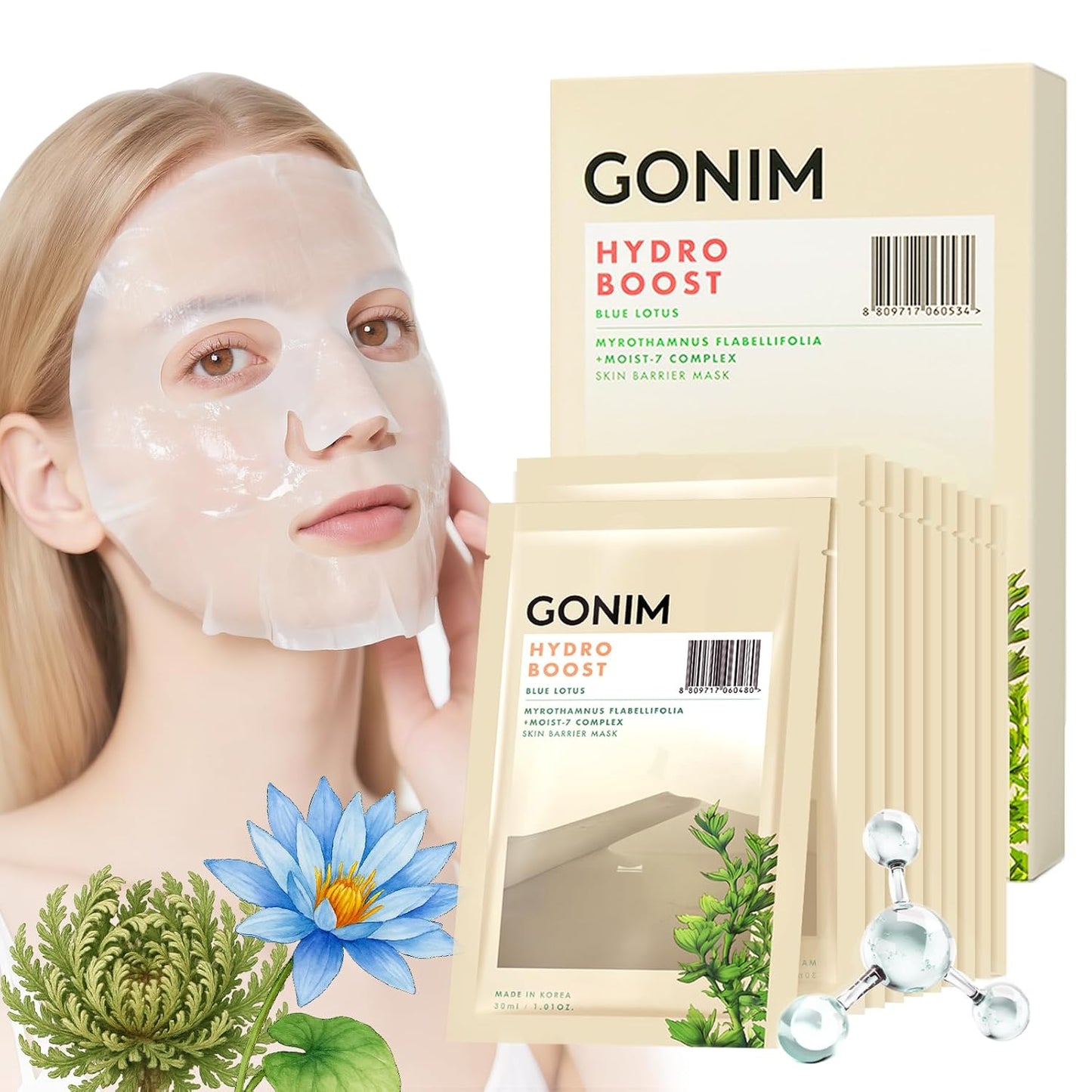 Face Mask Korean Skin Care with Hyaluronic Acid & Collagen Activation- Face Masks Skincare Hydration, Moisturizing Sheet Mask, Travel Essentials, Korean Face Mask 30ml x10 Sheets