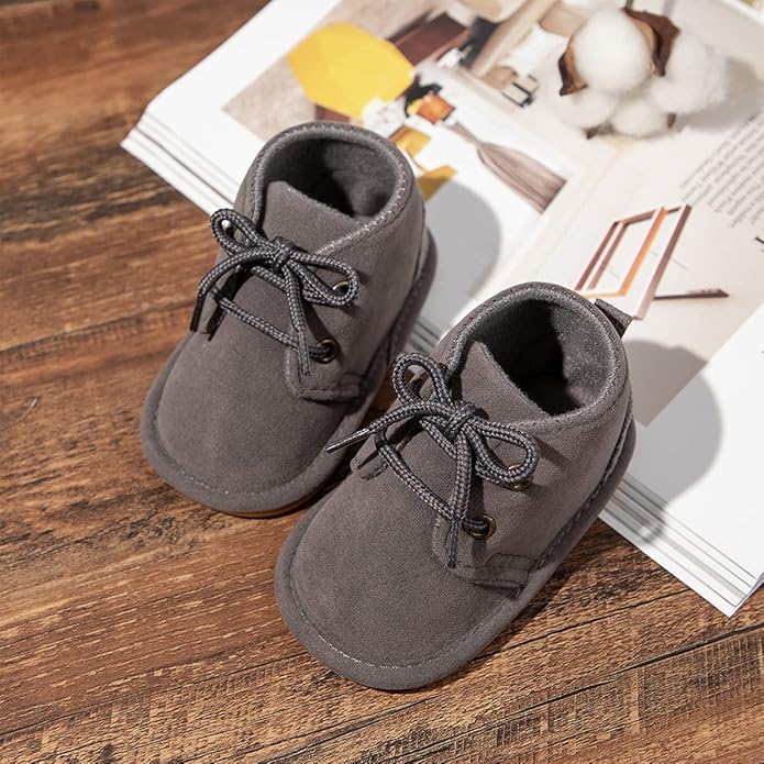 Baby Unisex Warm Snow Boots Newborn Leather Fur Lace Up Ankle Anti-Slip Rubber Texture Sole Toddler Prewalker Winter Crib Shoes