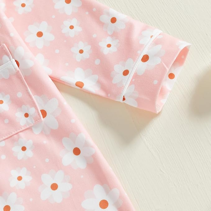 Balaflyie Baby Girl Button Down Pajamas Romper One-Piece Jumpsuit Long Sleeve Sleeper Infant Sleepwear