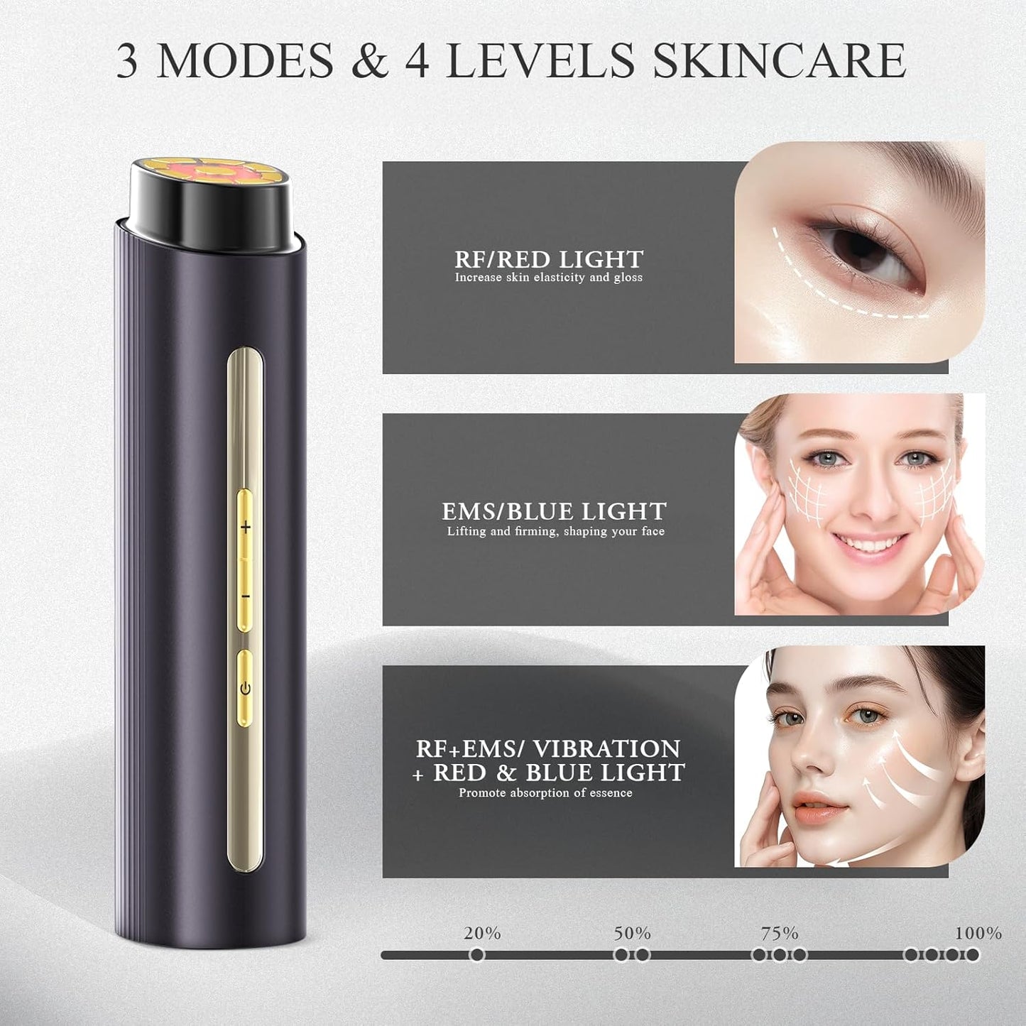 Microcurrent Facial Device, BNU 3-in-1 Light Therapy Beauty Massager for Wrinkle, Lifting, Firming, Puffiness Reduction and Promote Absorption, 4 Level Skin Tightening Machine for Face, Neck and Eye