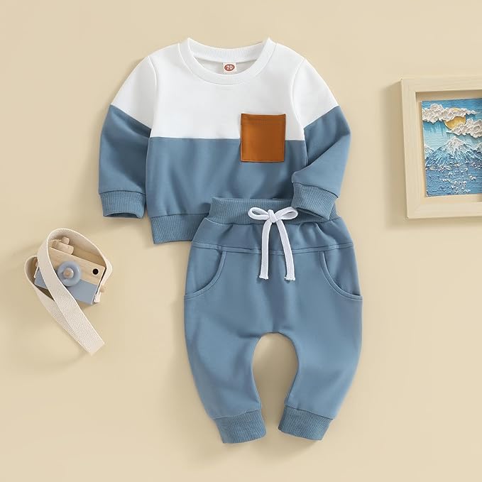 Toddler Baby Boy Fall Outfits Long Sleeve Crew Neck Pullover Sweatshirt + Jogger Pants Set Infant Winter Clothes