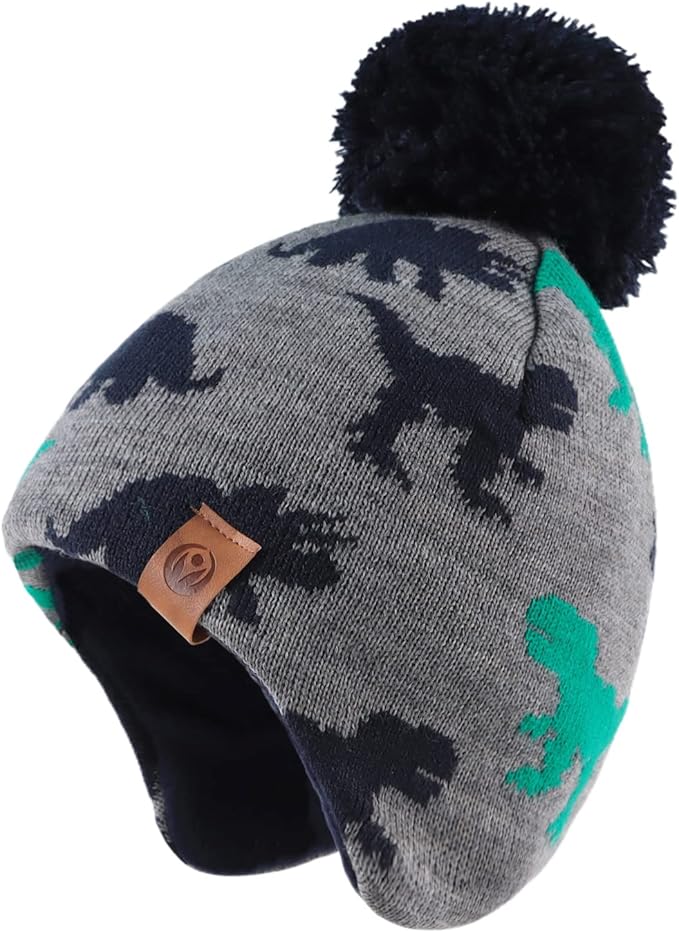 JANGANNSA Knitted Baby Hat Scarf Set Winter Warm Boys Girls Beanie Fleece Lining Toddler Kids Hats with Pompom