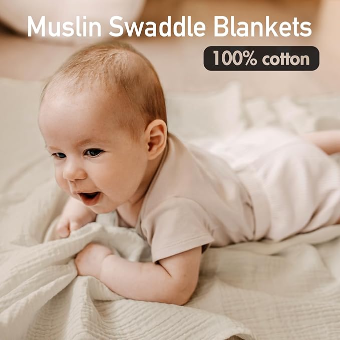 Muslin Swaddle Blankets for Newborn, 3 Pack Breathable Soft Receiving Blanket, Large 38 x 40 inches Swaddle Wrap Burping Clothes Diapers, Essentials Infant Shower Items, Toddler Gift (Graceful Colors)