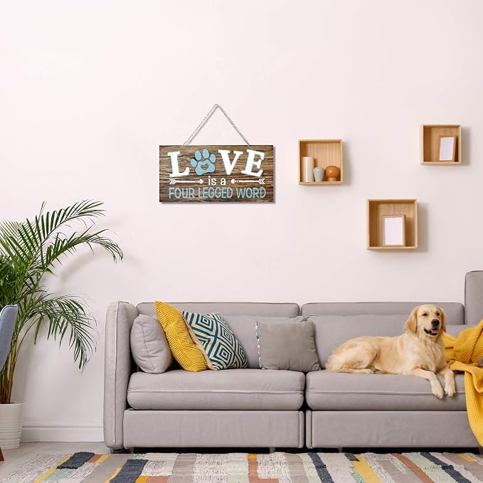 Dog Wall Decor Room Love Is a Four Legged Word Pet Paw Sign Dog Vintage Metal - Image 5