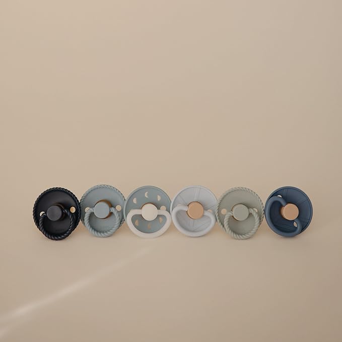 FRIGG Natural Rubber Baby Pacifier 6-Pack Endless Sea | Made in Denmark | BPA-Free (0-6 Months)