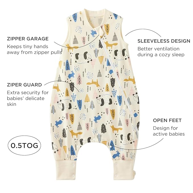 Duomiaomiao 0.5 TOG Toddler Sleep Sack 12-24 Months 100% Cotton Lightweight Baby Sleep Sack with Feet, Breathable Comfy Toddler Wearable Blanket