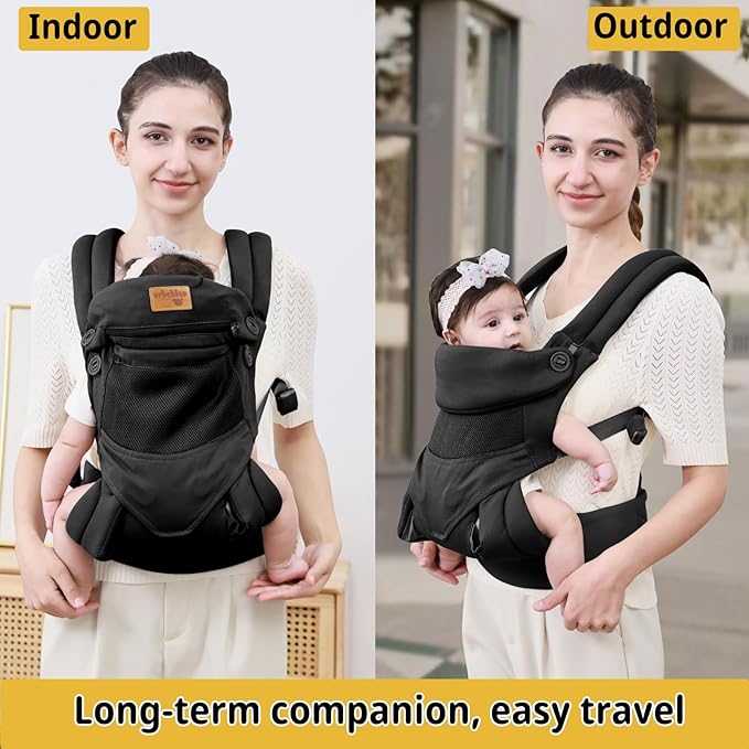 Baby Carrier Newborn to Toddler, Ergonomic Safe Soft Breathable Infant Carrier with Adjustable Head Neck Support - Outdoor Kangaroo Front & Back Carry Baby Carriers for Baby 8-40lbs (Black)