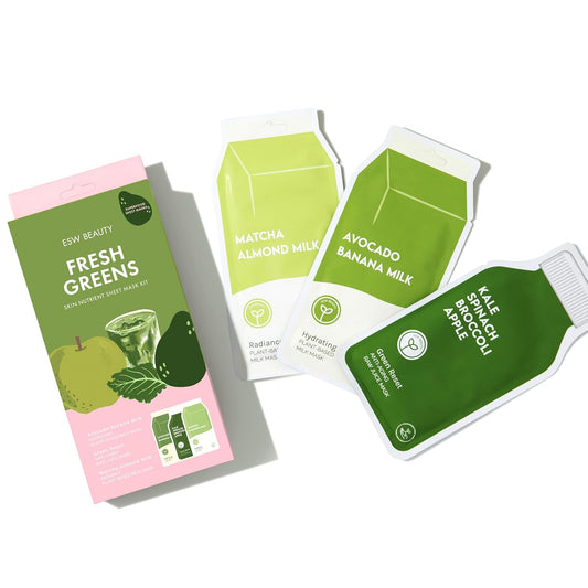ESW Beauty Fresh Greens Superfood Set – Antioxidant-Rich Face Masks with Apple, Kale, & Broccoli – Includes Matcha Almond, Green Reset & Avocado Banana – Vegan, Clean Beauty for Glowing Skin
