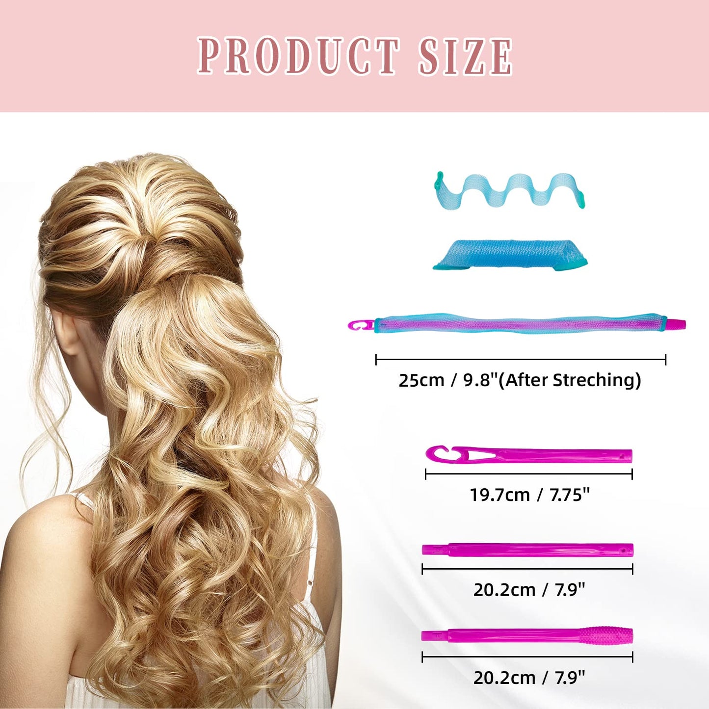 30pcs Heatless Hair Curlers Rollers Wave Curls Styling Kit, No Heat Hair Curlers Spiral Curlers for Short and Medium Hair (9.8Inch/ 25 cm)...