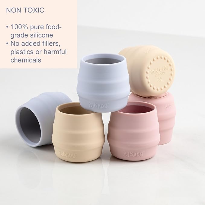 BIBaDO - Sippit Silicone Baby Cup, Blush (2-Pack) - Open Training Silicone Cups - Soft, Non Slip Grip, Weighted Base - Durable, Dishwasher Safe, BPA Free - Toddler Cups - Baby Essentials - 6 Months+