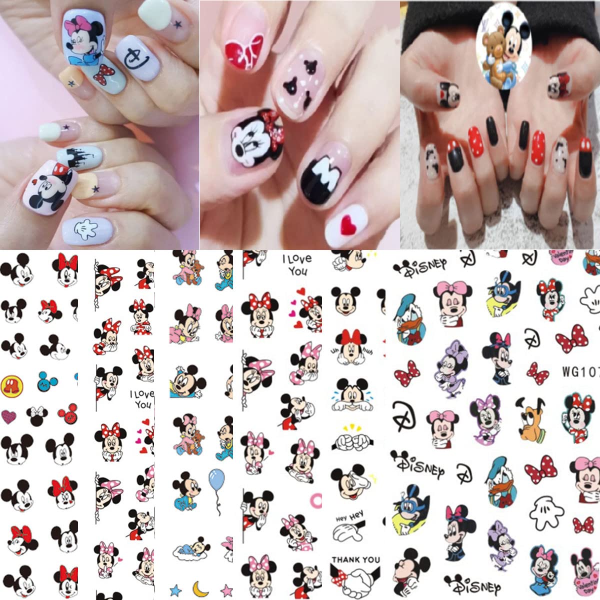 Kawaii Nail Art Stickers 8 Sheets Cute Nail Decals 3D Self Adhesive Mouse Anime Design Cartoon Nail Stickers for Women Girls DIY Cute Manicure Tips Decorations Supplies
