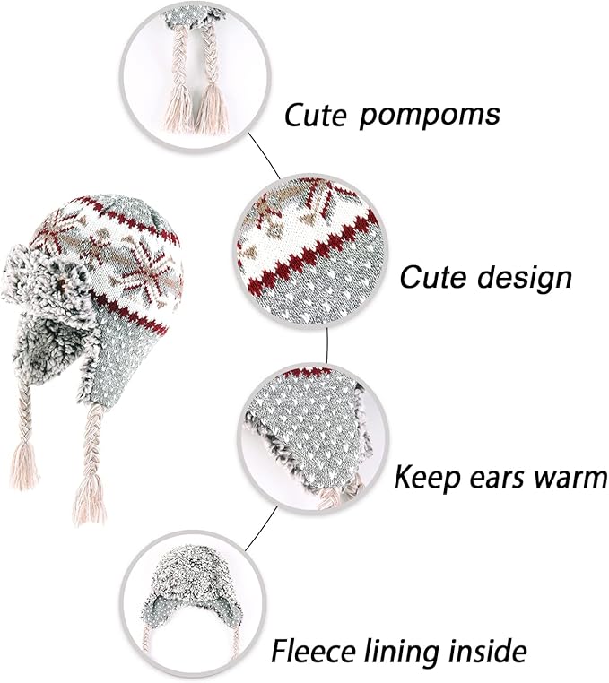 LANGZHEN Toddler Kids Infant Winter Hat,Earflap Knit Warm Cap Fleece Lined Beanie for Baby Boys Girls