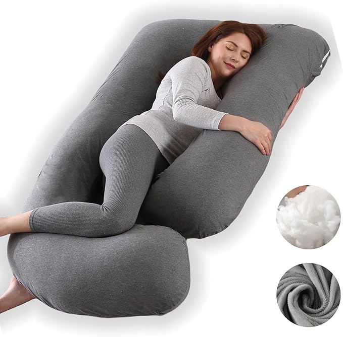 Pregnancy Pillow, Full Body Maternity Pillow 57 inch, with Removable Washable Cover - Support for Legs, Back, Neck, Shoulder, HIPS, Belly for Pregnent Women, Jersey Knit Cotton (Dark Grey)
