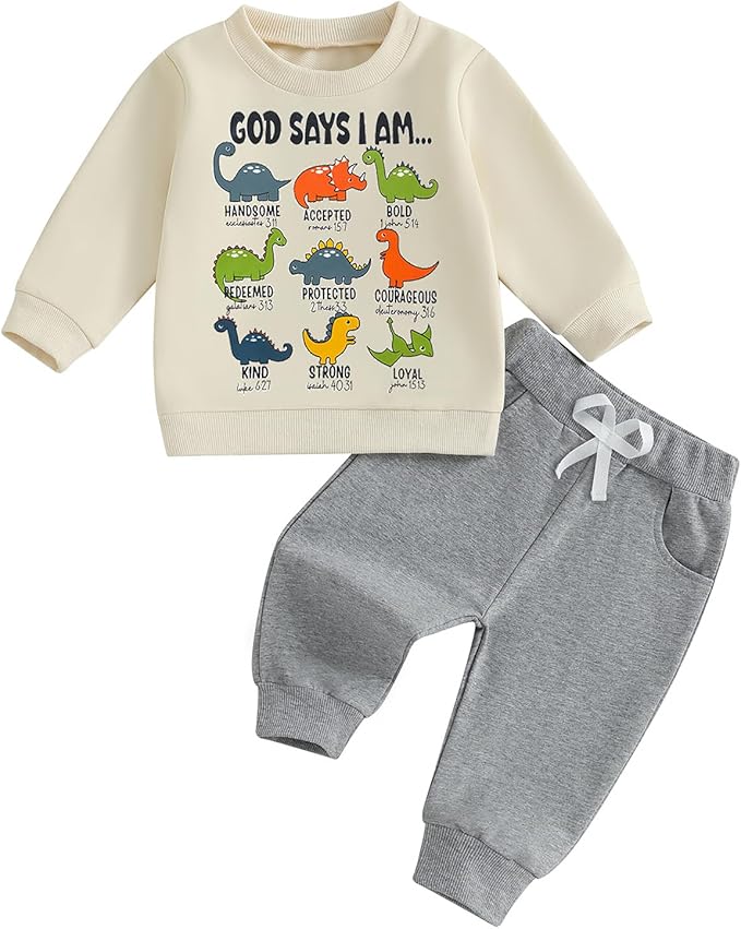 Nyapruwe Toddler Baby Boy Fall Outfit Funny Print Long Sleeve Sweatshirt Joggers Pants Set Kids Warm Winter Clothes