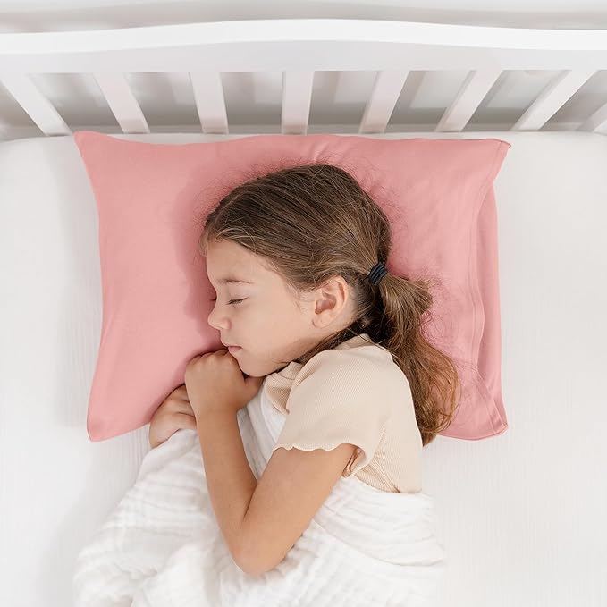 Comfy Cubs Toddler Pillow with Cotton Pillowcase, 13 x 18 in - Travel and Sleep Support for Kids - Lightweight, Breathable Microfiber Fill - Soft and Cozy Small Pillow for Toddlers - Blush
