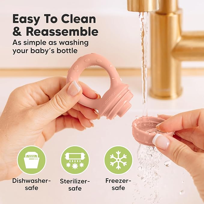 KeaBabies Baby Fruit Feeder 2pk - Silicone Baby Food Feeder for Babies 6-12 Months, Breast Milk Popsicle for Teething, Weaning, Freeze Frozen Solid Food, BPA-Free Infant Feeding Essential (Roseate)