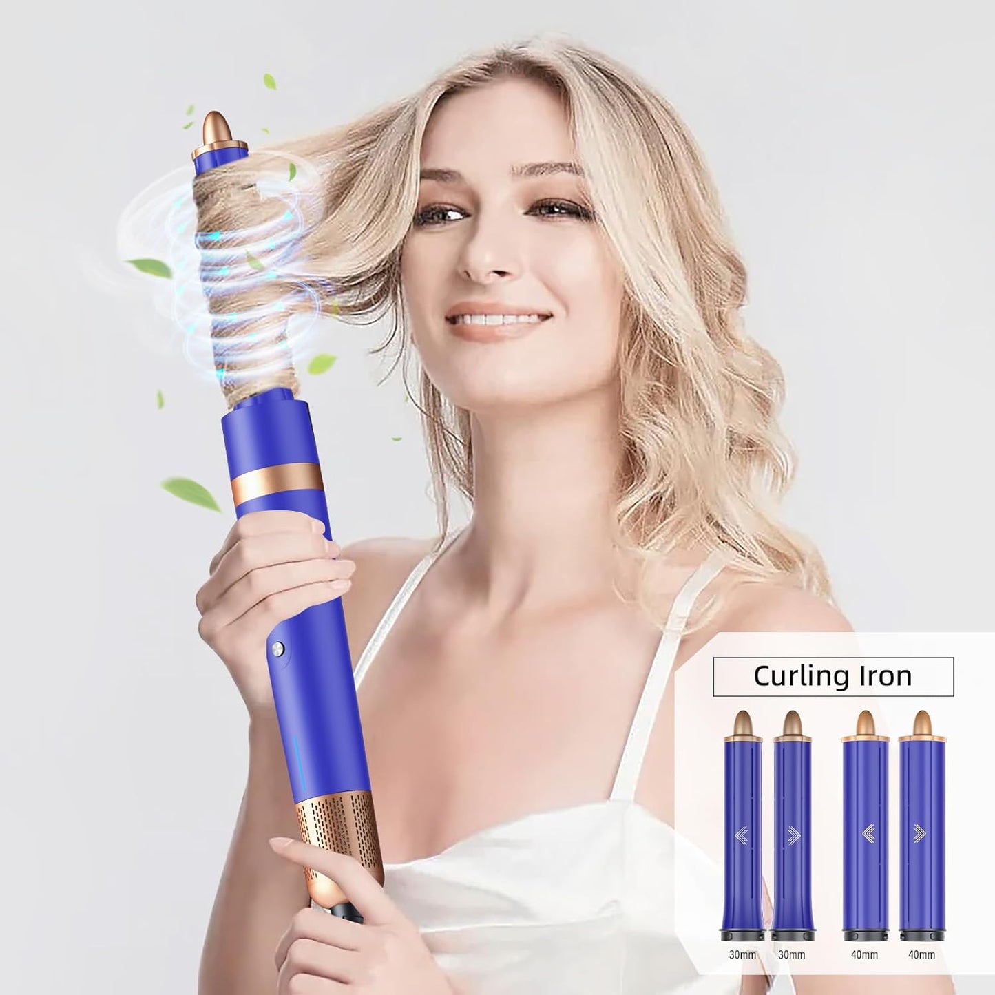 T-GOGO Hair Dryer Brush Professional: 6 in 1 Hot Air Hair Styler & Dryer Set, Powerful Hair Air Curling Iron High-Speed Negative Ionic Blow Dryer, Auto-Wrap, No Heat Damage (Blue)