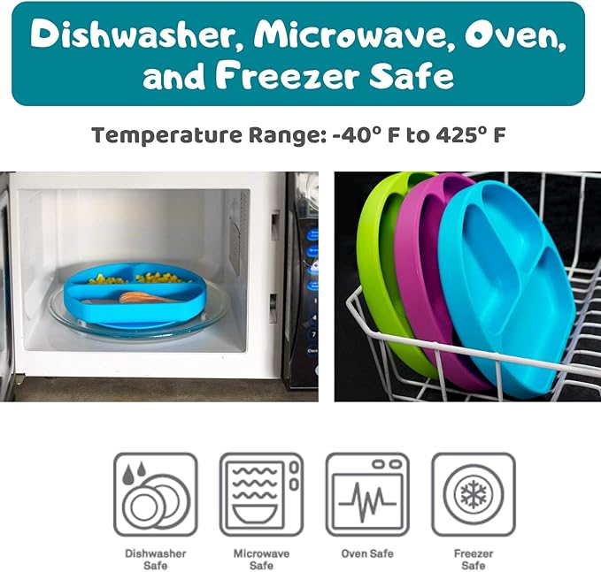 Silikong Suction Plate for Toddlers | BPA Free, 100% Food-Grade Silicone | Microwave, Dishwasher and Oven Safe | Stay Put Divided Baby Feeding Plates
