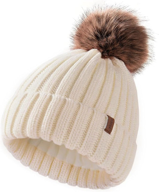 FURTALK Kids Winter Hat Toddler Knitted Beanie with Faux Fur Pom Poms for Baby Girls Boys