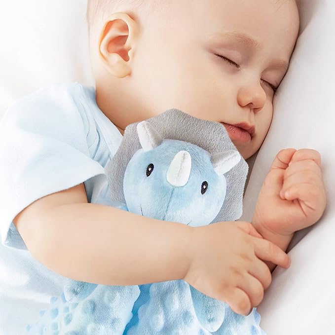 Pro Goleem Loveys for Babies - Soft Security Blanket Baby Snuggle Toy Newborn Stuffed Animals Baby Gifts for Boys and Girls, Triceratops Dinosaur, 16 Inch
