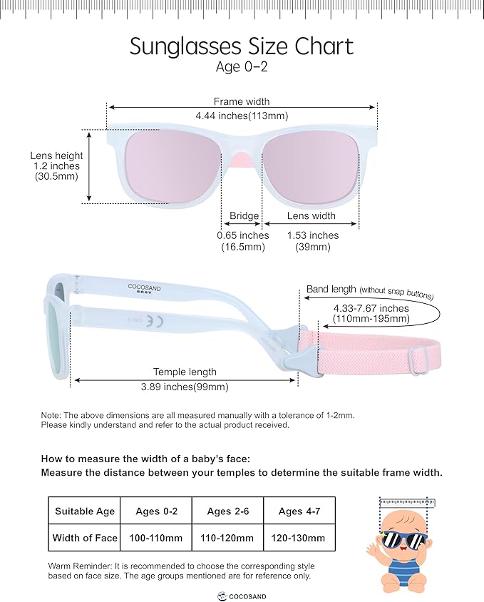 COCOSAND Flexible Baby Sunglasses with Strap Polarized UV Protection for Toddler Infant Newborn Boy Girl Age 0-24 Months