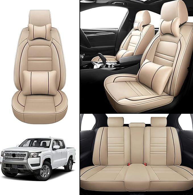 Car Seat Covers for Nissan Car Frontier 1998-2025 | 5-Seats Seat Covers, Waterproof Seat Protectors, Automotive Seat Covers (Full Set with Pillow,Beige)
