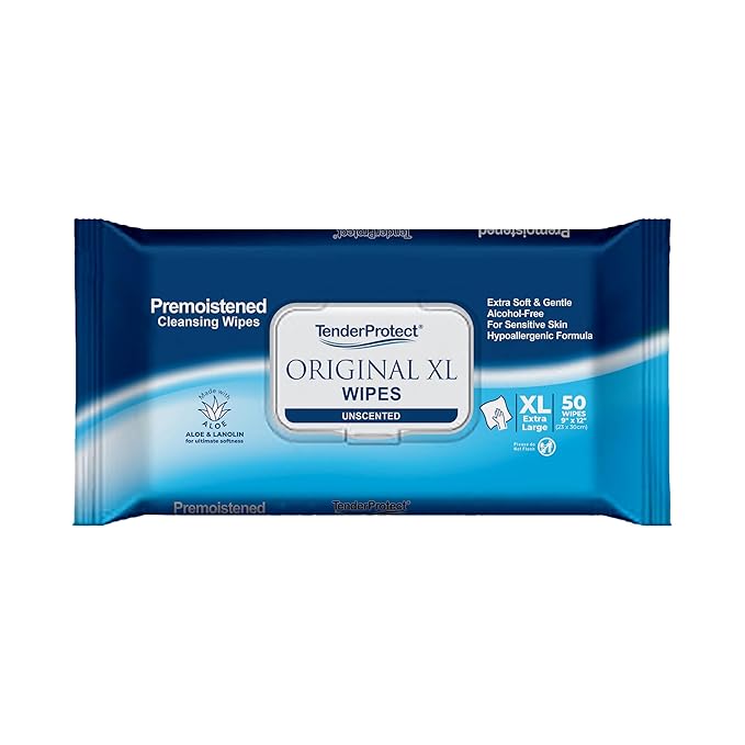 TenderProtect® Original XL Premium Adult Wipes (50/Pk), Extra-Large 9"x12" Wet Wipes with Aloe, Wash Cloths for Babies & Elderly, Incontinence, Hands & Body Cleaning