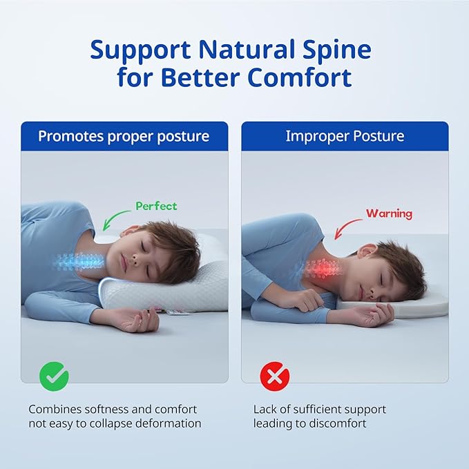 Toddler Pillow with Pillowcase, Breathable & Cozy Machine Washable Kids Pillow with Pillowcase, 21.6x13.8 Ergonomic Children Pillow for Boys and Girls Aged 6-12 (Blue, Height 3)
