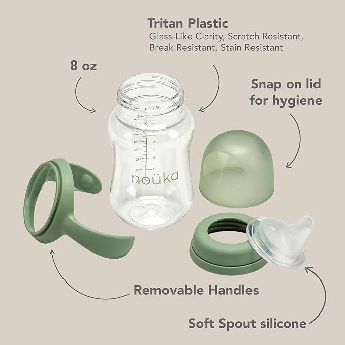 nouka Soft Spout Tritan Sippy Cup | Leak Proof and Easy Grip | Removable Handles | Soft Blush