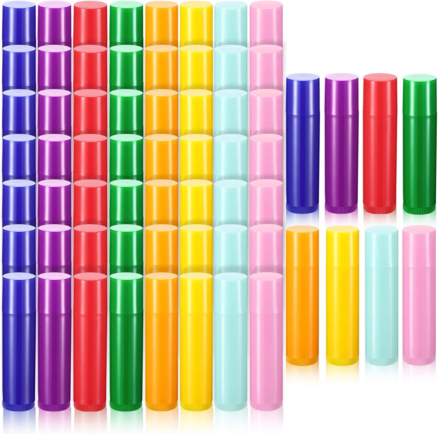 64 Pieces Lip Balm Tubes 5 ml Empty Lip Gloss Balm Containers Refillable Rotatable Plastic Lipstick Tubes DIY Lip Gloss Balm Tube Holder for DIY Cosmetic, 8 Colors