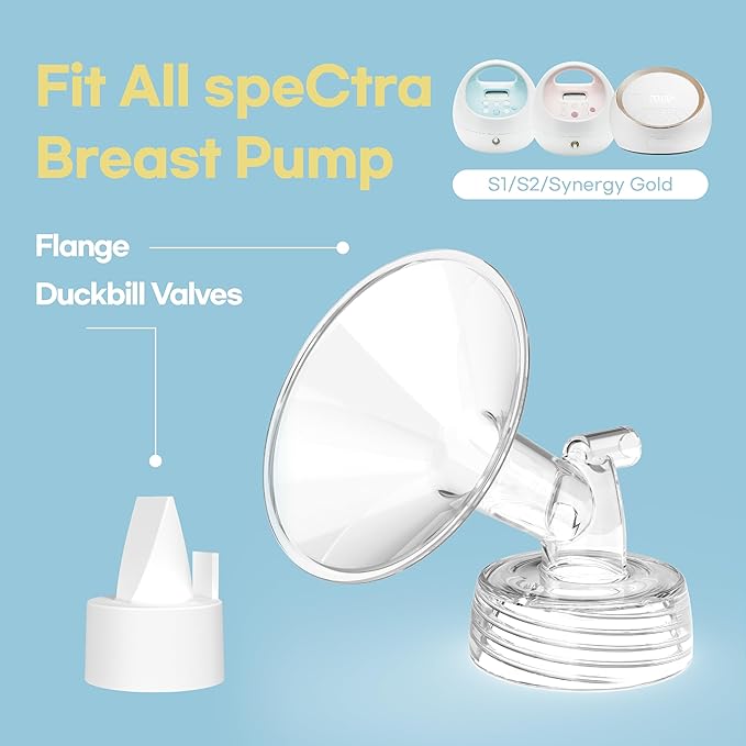 Flange Inserts for Spectra, Spectra Replacement Pump Parts for S1/S2/9 Plus, Not Original Accessories, Breast Pump Parts Include 2-Pack 15MM Flange and 4-Pack Duckbill Valves