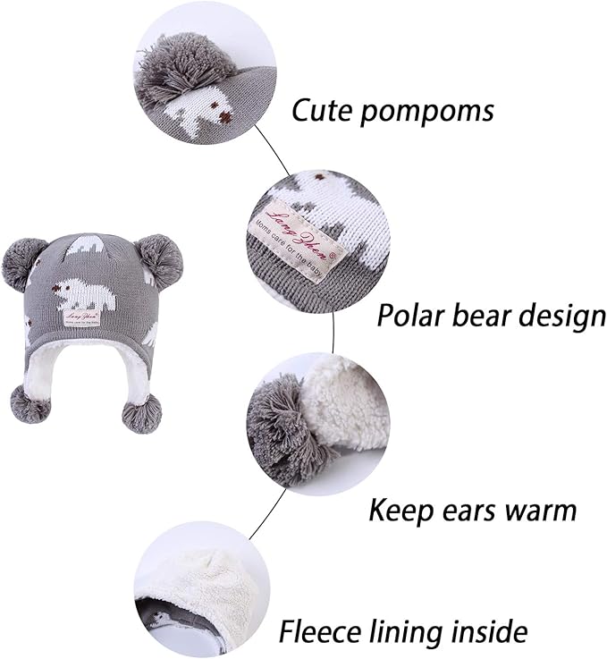 LANGZHEN Toddler Kids Infant Winter Hat,Earflap Knit Warm Cap Fleece Lined Beanie for Baby Boys Girls
