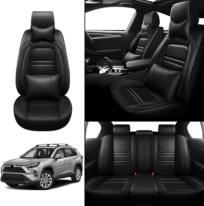 Car Seat Covers for Toyota Tacoma 2007-2025 | 5-Seats Seat Covers, Waterproof Seat Protectors, Automotive Seat Covers (Full Set with Pillow,Black)